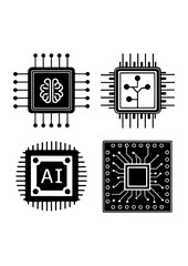 Artificial Intelligence Chip Icons Set