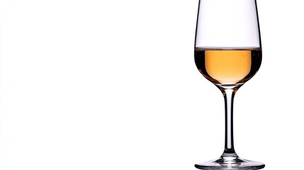 Champagne Glass with Golden Sparkling Wine and Bubbles Isolated on White Background