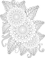 Intricate floral mandala coloring page for relaxing creative adults and children white background