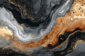 Fototapeta premium Abstract art black grey gold swirling marble texture background design