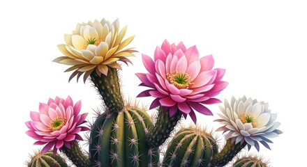 Vibrant Cactus Blooms Delicate Flowers Adorn Spiky Desert Plants