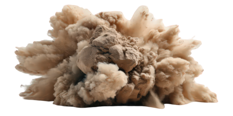 Tan Dust Cloud Explosion on Black Background