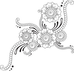 Relaxing floral corner design coloring page elegant flower line art for stress relief white background