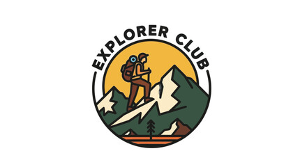 A logo depicts a hiker ascending a mountain, representing an explorer club.