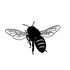 Black bee silhouette flying isolated on white background