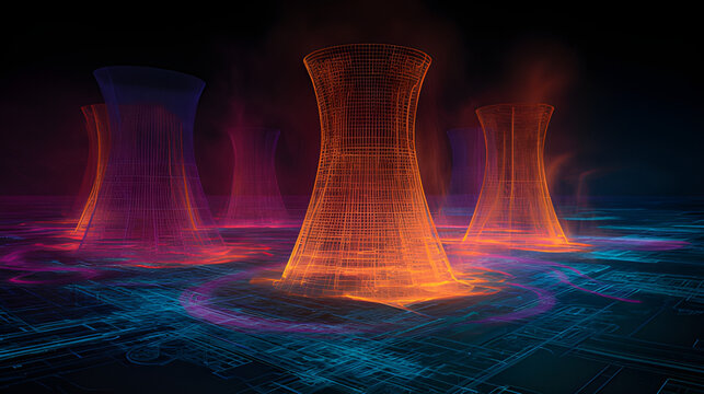 Industrial power plant technical drawing blueprint architectural plan model. 