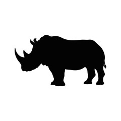 Black rhinoceros silhouette isolated on white background