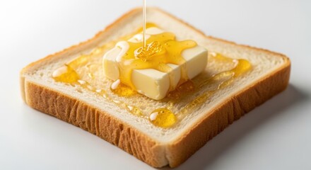 Delicious Slice of Toast With Butter and Golden Honey Drizzled On Top