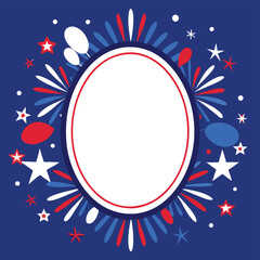 Obraz premium Festive flat illustration of a white oval frame with colorful elements