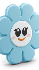 Obraz premium Adorable Textured Blue Flower Character with a Sweet Kawaii Smile on a Clean White Background