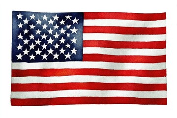 Fototapeta premium A meticulously crafted watercolor depiction of the American flag, showcasing the vibrant red, white, and blue colors in a textured style.