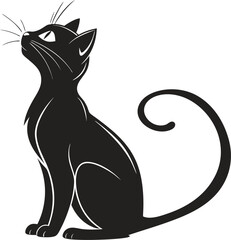 Print Elegant black cat looking upwards with curled tail