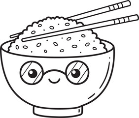 Cute cartoon rice bowls with chopsticks silhouette