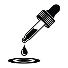 Black and white illustration of a dropper dispensing a liquid drop