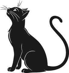 Print Elegant black cat looking upwards with curled tail