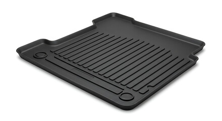 A plain black rubber car floor mat with textured anti-slip design