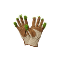 Gardening gloves with sprouts isolated on transparent background