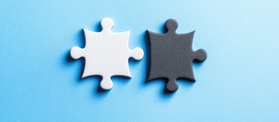Obraz premium Contrasting Puzzle Pieces: White and Black on Blue Background, Close-Up