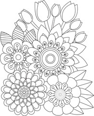 Artistic mandala flower coloring page for adults botanical floral design zentangle inspired pattern white background