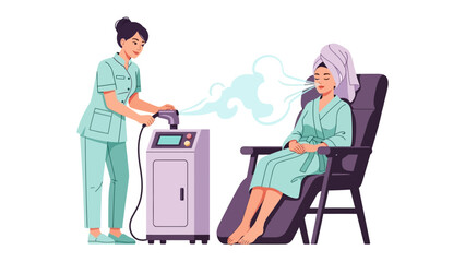 Skincare professional uses advanced facial steamer to rejuvenate client in spa treatment chair