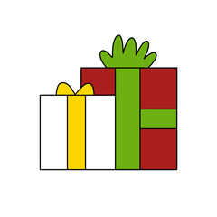 Two presents stacked on top of each other with a green ribbon on the top one