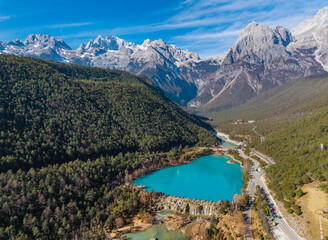 The Blue Moon Valley landscape of Yulong Snow Mountain in Lijiang, Yunnan