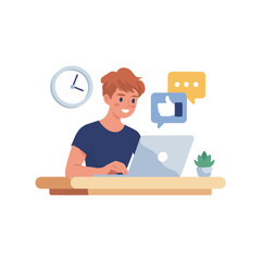 Business related remote working setup virtual team happy hour colorful flat vector illustration on white background