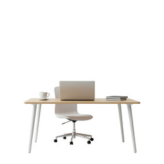 Fototapeta premium Modern office desk with laptop and chair isolated on transparent background