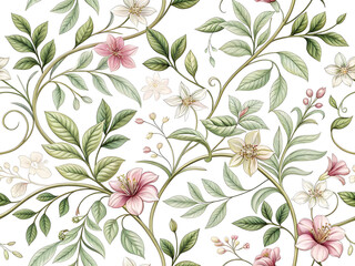 Delicate pink and white floral vine pattern botanical seamless
