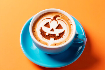 cup of coffee with halloween pumpkin
