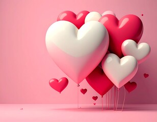 Heart-shaped balloons in pink and white