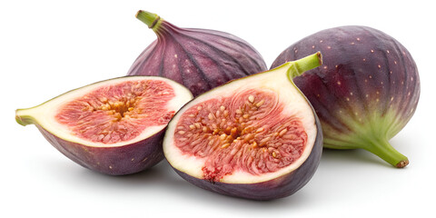 Fresh figs cut in half isolated on white background with natural edible fruit realistic detail