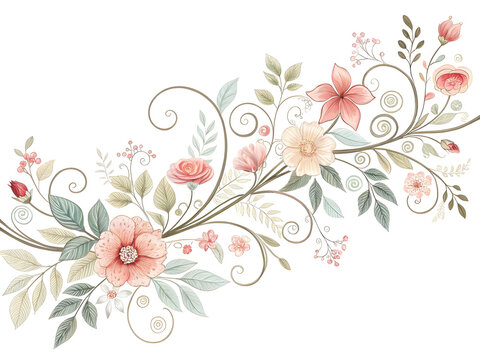 Elegant floral vine with soft pink and peach blossoms romantic