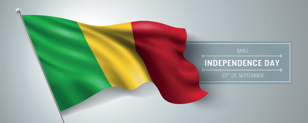 Mali happy independence day greeting card, banner vector illustration. Mali national holiday 22nd of September design element with realistic flag