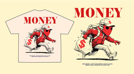 Money T-shirt Design, Retro Streetwear Style Urban Money motivitional graphic streetwear t-shirt design 