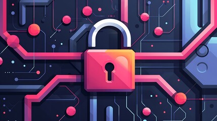 Futuristic digital padlock glows red on circuit board, symbolizing cybersecurity and data protection