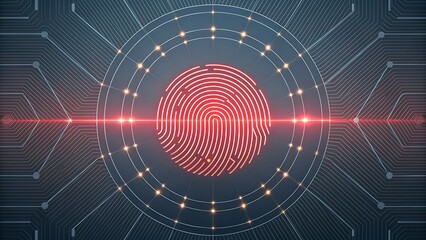 Digital Fingerprint Scan with Futuristic Circuit Board Background
