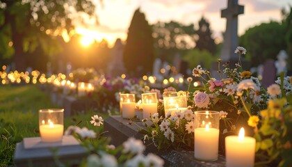 Candles Graves Sunset  