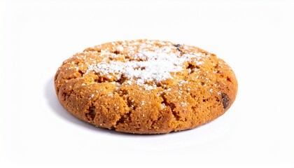 Golden baked cinnamon cookie with sugar coating crisp sweet dessert snack food isolated on white background
