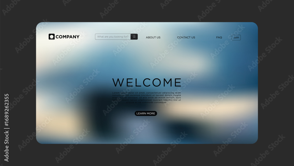 Wall mural modern website landing page with welcome message and elegant blurred background design
