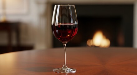 A Glass of Red Wine Next to a Warm Fireplace