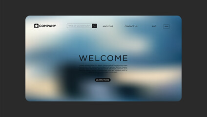Modern website landing page with welcome message and elegant blurred background design