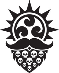 No shave november skull beard emblem with mustache and sunburst