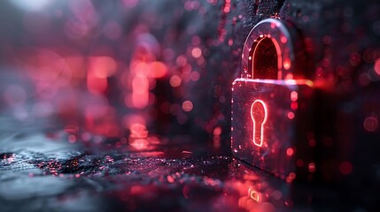 Futuristic digital padlock glows red on circuit board, symbolizing cybersecurity and data protection