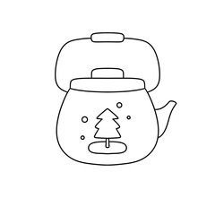 A white tea kettle with a tree on it