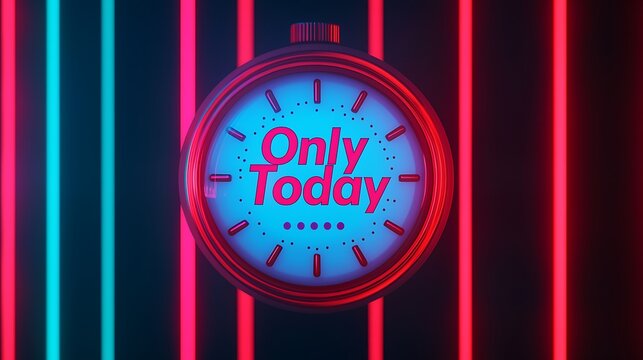 A colorful timer displays "Only Today," emphasizing urgency with neon accents against a dark background.