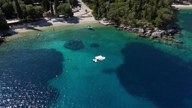 Aerial Drone Footage of Small Beach near Kioni, Ithaca, Greece.