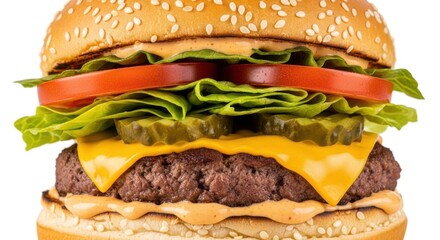 Delicious Classic Cheeseburger with Fresh Toppings and Sesame Seed Bun