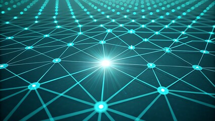 Obraz premium Abstract Network of Glowing Blue Nodes and Lines on Dark Background