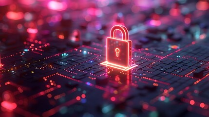 Secure your digital world with this glowing padlock on a circuit board, symbolizing cybersecurity and data protection.